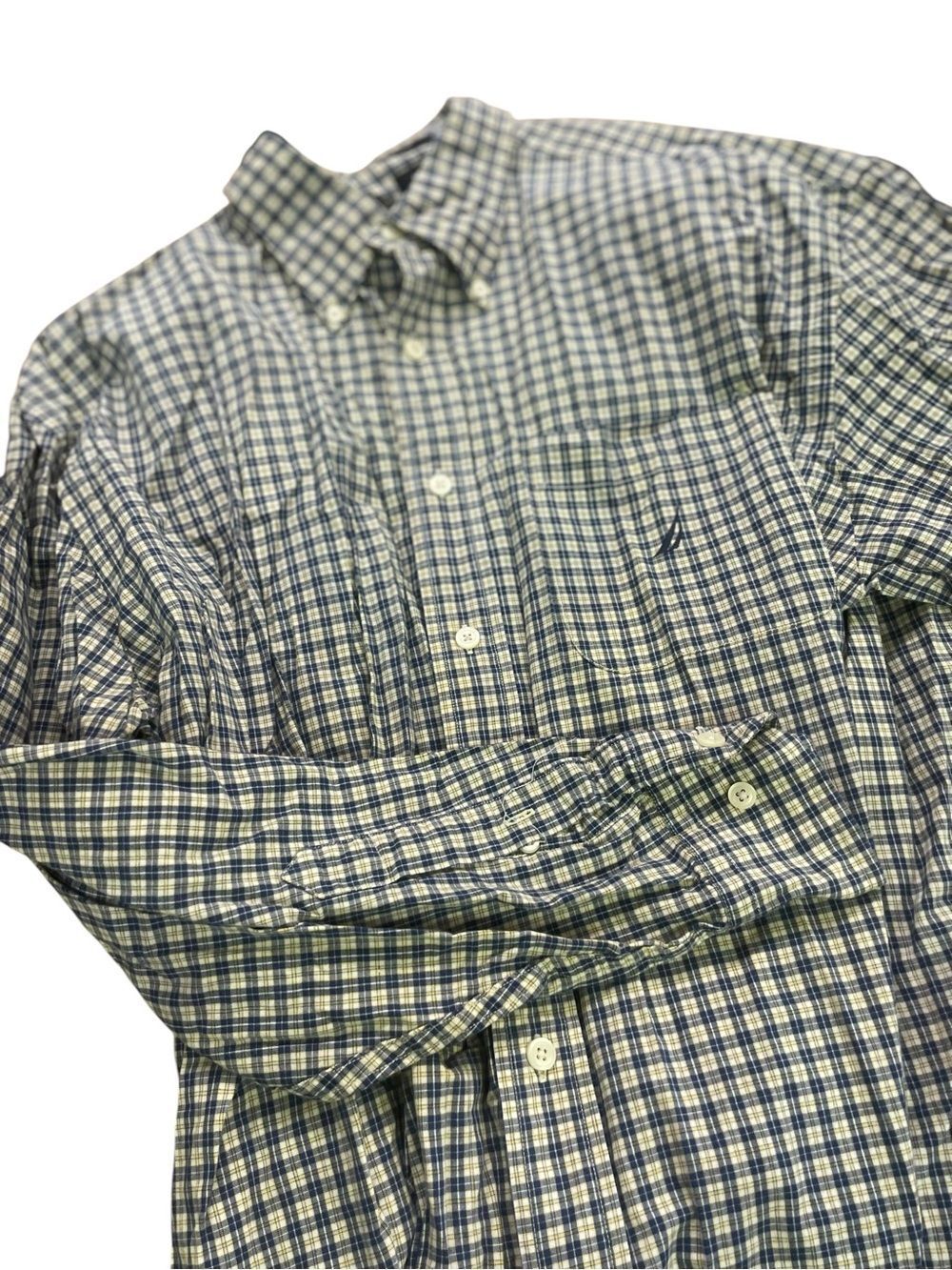 Nautica Blue and White Plaid Button-Down Shirt